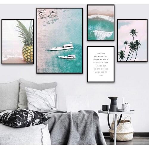 Beach Coastal Boat Pineapple Coconut Tree Wall Art Canvas Painting Nordic Posters And Prints Wall Pictures For Living Room Decor