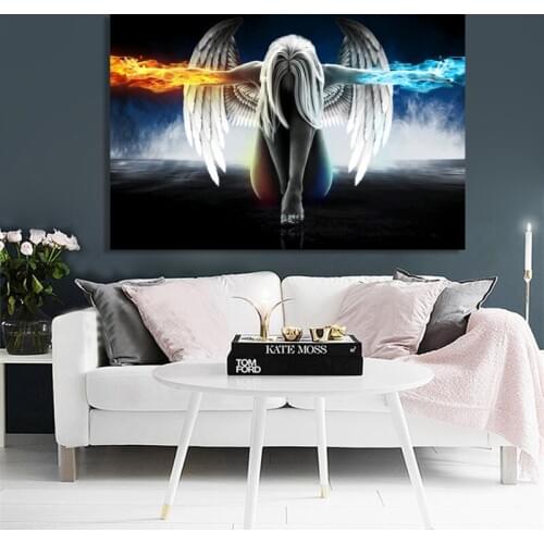 Wall Decoration Abstract Portrait Poster Print Wall Art Canvas Painting Ice and Fire Angel Wings Pictures for Living Room Decor