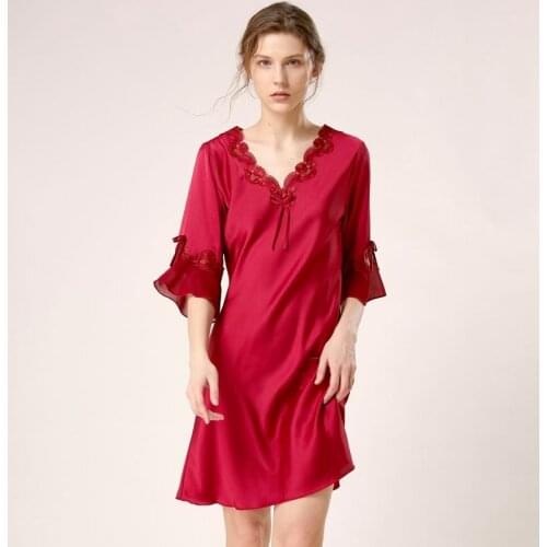 Satin Short Nightgown Sexy Women Sleepwear Casual Flare Sleeve Nightwear Intimate Lingerie Summer New Homewear Nightdress