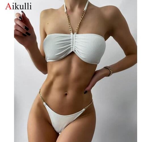 New Sexy Bikinis Set Push Up Swimwear Women Backless Swimsuits 2021 Summer Beach Swim Two-Piece Bathing Suit Female Bikini White