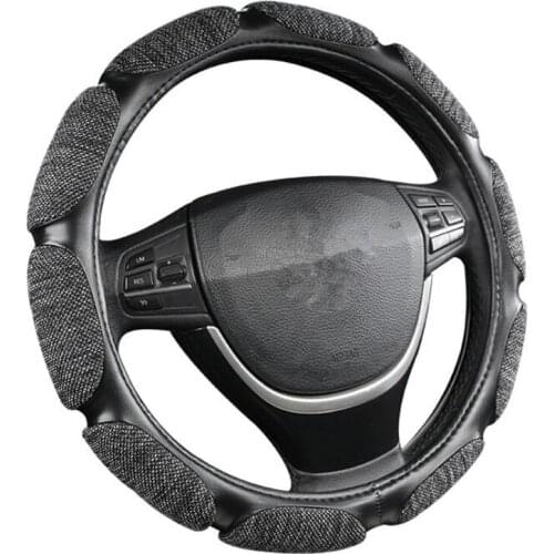 Universal Summer Ventilation flax +leather Car Steering-wheel Cover 38CM Sport styling Auto Steering Wheel Covers Anti-Slip