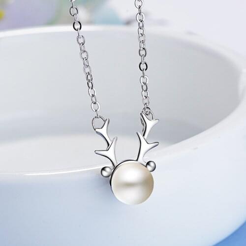 Silver Necklaces For Women Horn Antlers Pearl Pendant & Necklace Collier Choker Wedding Jewelry Accesories Christmas Gifts