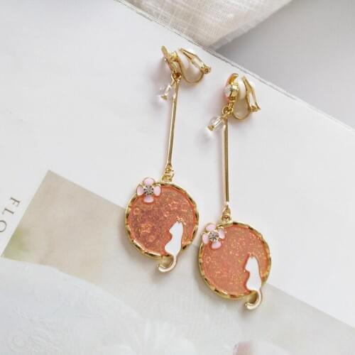 Japanese Style Star Moon Pink Sakura Flower No Pierced Clip On Earring Without Piercing For Girls Women Lady