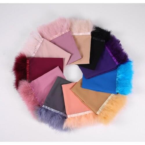 AMYO Luxury Women Pearl Chiffon Scarf Malaysia Indonesia Muslim Hijab with Feather Accessory Scarves 175*25cm