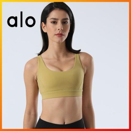 Alo Yoga Womens Bra Cross Shoulder Straps Stable Shockproof Running Fitness Push-up Tube Top Sports Underwear 2068