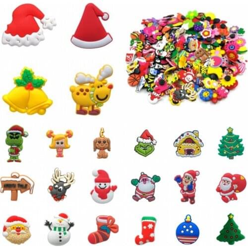 10PCS/lot Cartoon Merry Christmas Present PVC Shoe Charms Shoe Buckles Accessories Fit For Croc Charms as promotional gift