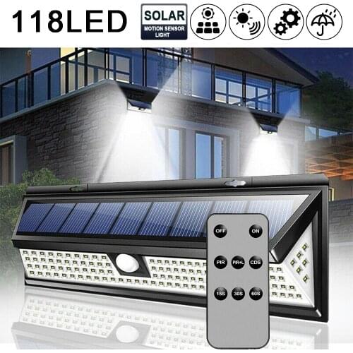 Solar Led Light Outdoor Solar Lamp 118 Motion Sensor Wall Lamp 2835SMD 3 Modes Remote Control Street Flood Light Waterproof