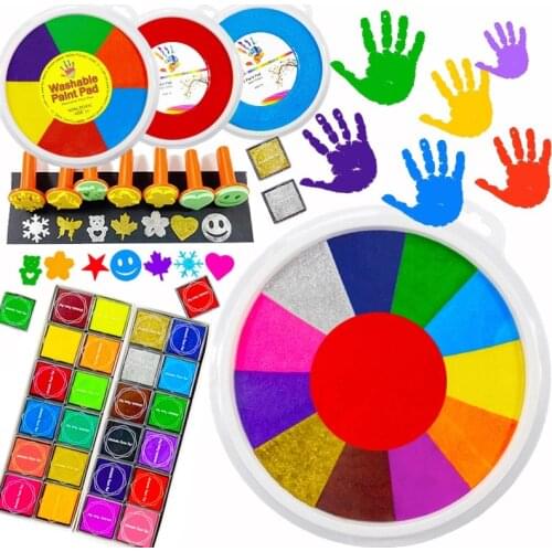 Funny 12 Colors Ink Pad Stamp DIY Finger Painting Craft Cardmaking Large Round For Kids Education Drawing Toys Interactive Toys