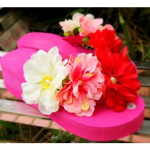 HAHAFLOWER Red Women Designers Flip Flops Casual Flats Thong Sandals,Flowers Decoration Open Toe Loafers Slippers Summer Shoes