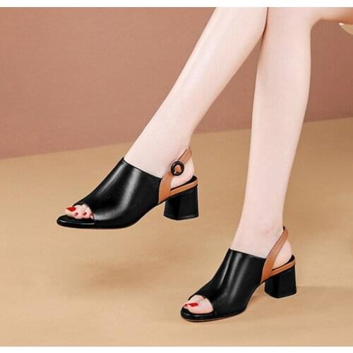 New Fish Mouth Rear Empty Sandals Women New Summer Fashion Mid-heel Thick Heel Womens Outer Wear Womens Shoes