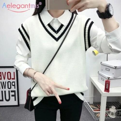 Women Vest Sweater Knitting Casual New Loose V-Neck Striped Preppy Vintage Student Sleeveless Waistcoats Ladies Korean