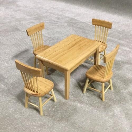 1:12 Dollhouse Dollhouse Mini Furniture Model Pocket Toy Wooden Square Dining Table And Chair 5-piece Set