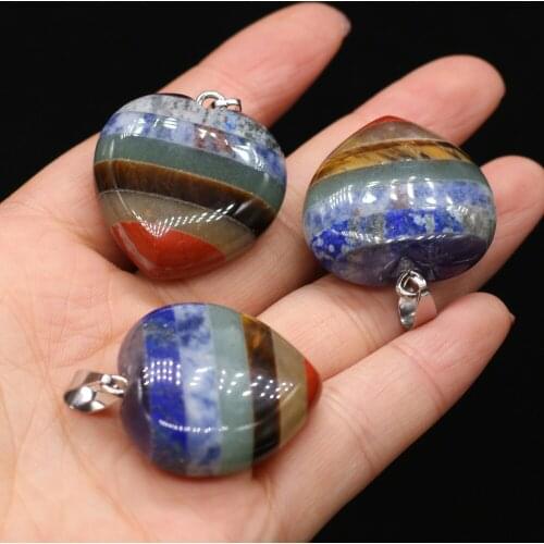 1pcs Natural Stone Heart Shape Reiki Heal Pendants Charms for DIY Necklace Earrings Women Jewelry Making Gift Size 30x33mm