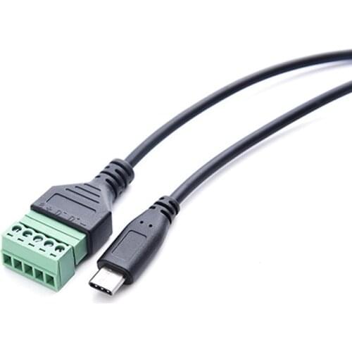 10pcs/lot 30cm USB Type C Male to 5 Pin Screw Terminal Female Solderless Bolt Screw Shield terminals Converter Adapter Cable