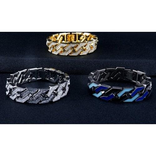 17mm Hip Hop Cuban Link Bracelets for Men Women Punk Crystal Fashion Bling Rhinestone Bangles Alloy Jewelry Gift Accessories