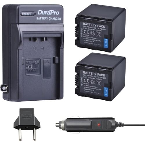 2pc VW-VBN260 VW VBN260 Li-ion Battery + Car Charger for Panasonic HC-X800 HC-X900 HC-X900M HC-X910 HC-X920 HC-X920M HDC-HS900