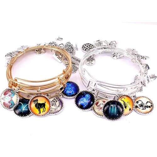 5pcs Bangle Set Bracelets for Women Girls Jewelry 12 Constellations Bracelet Zodiac Signs Charms Bangles Cuff Jewlery C051