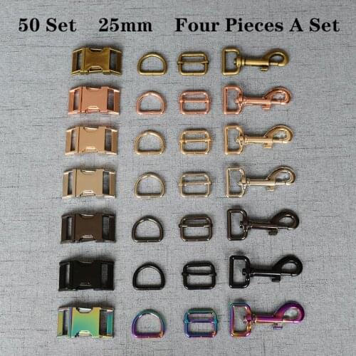50 Set 25mm Metal D Ring+Snap Hook+Adjustable+Release Buckle DIY Dog Collar and Leash Accessories 4JT25mm782607