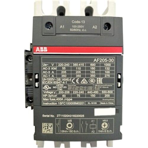 ABB 3-ploe contactors AF series AC/DC operated 1NC+1NO 205A 110kw AF205-30-11-11 AF205-30-11-12 AF205-30-11-13 AF205-30-11-14