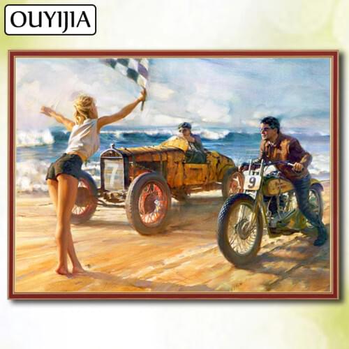 OUYIJIA 5D DIY Diamond Full Square Moto Beauty Cartoon Motorcycle Diamond Embroidery Sale Picture Of Rhinestone Mosaic Car