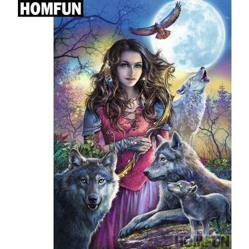 HOMFUN Full Square/Round Drill 5D DIY Diamond Painting "Wolf & Girl" Embroidery Cross Stitch 5D Home Decor Gift A04019