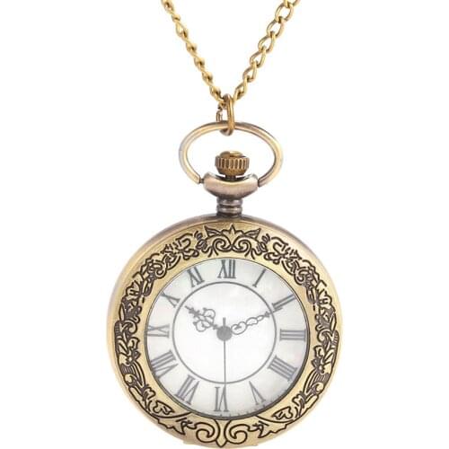 1017 Retro personality exquisite gift presents carved relief embossed flowers white face Roman lettering large flip pocket watch