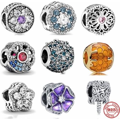 New Flower Bouquet Drill Beads Hive Bee Fit 925 Silver Pandora Original Bracelet Charm Bead For Women DIY Jewelry