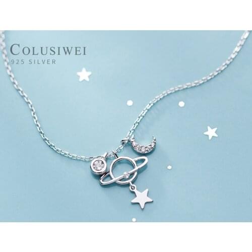 Colusiwei New Arrival Fashion 925 Sterling Silver Moon and Star Planet Chain Link Pendant Necklaces for Women Fine Jewelry
