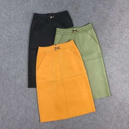 Factory New Style Women Simple Genuine Leather Skirt
