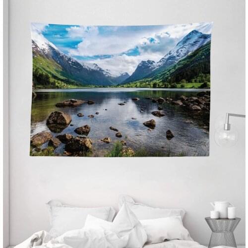 Nature Tapestry Mountains River And Open Sky Natural Beauties Norway Fjords Landscape Wall Hanging For Bedroom Living Room Dorm
