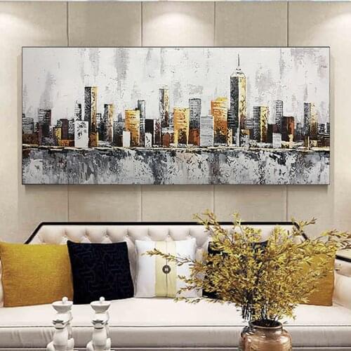 Handmade Building Oil Painting Abstract City Scenery Art Canvas Painting Wall Hangings Picture For Living Room Salon Decoration