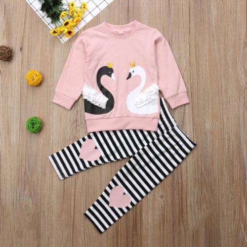 Toddler Newborn Kids Baby Girl Clothes Swan Tops T-shirt Sweatshirt Pants Winter Outfits 2psc Clothes Set