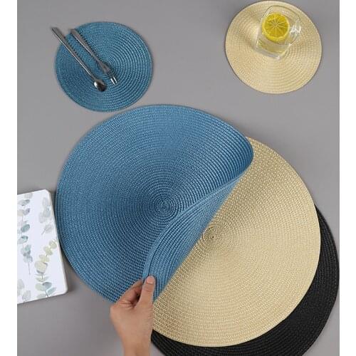 INS Round Woven PP Placemats Waterproof Dining Table Mats Non-Slip Tableware Bowl Pads Drink Cup Coasters Kitchen Party Supplies