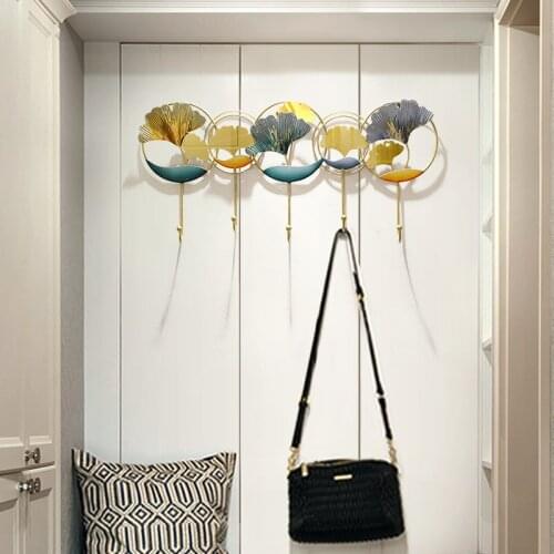 Wrought iron coat hook Wall mural Home Decoration Chinese retro Ginkgo biloba elements Living room decorations Creative jewelry