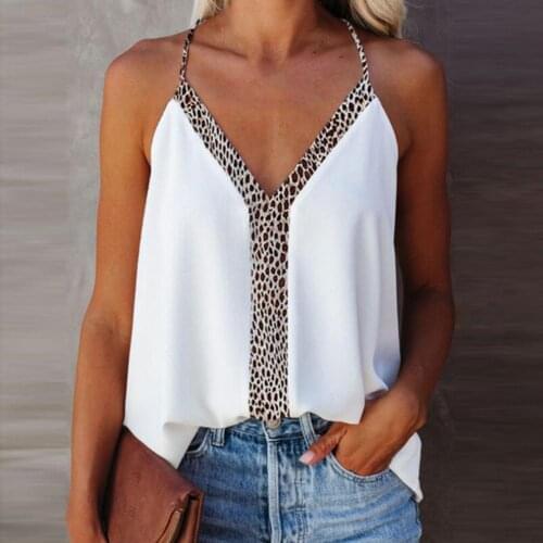 Summer Tops V Neck Loose Sexy Ladies Sling Leopard Stitching Blouse for Daily Wear Fashion Camis Casual Tanks Lasies Tees