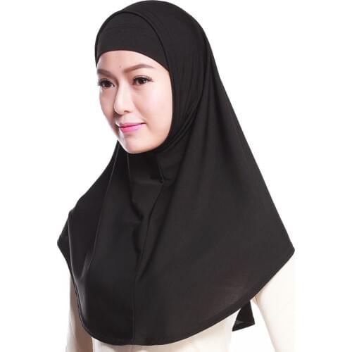 Muslim Woman Hijab Islamic Solid Scarf Soft Crystal Hemp 2 Pieces Hijab with Undercap Plain Color