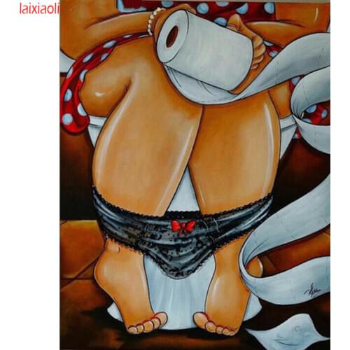 Toilet fat lady "woman" Full square round DIY 5D Diamond Painting cross stitch kit mosaic embroidery Cartoon bathroom decoration