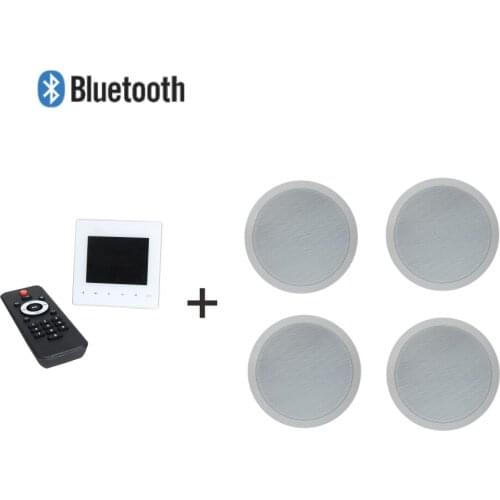 Mini 2*15 watt wall mounted audio amplifier with 4PCS 6 inch full range speaker supporting USB/SD/AUX/Bluetooth/FM