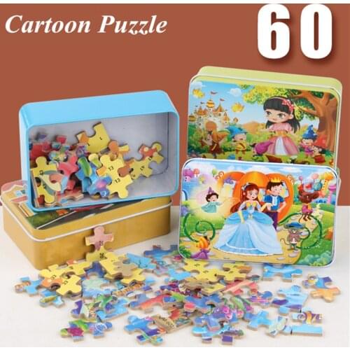 New 60 Pieces Wooden Puzzle Educational Toys Kids Baby Christmas Gift With Iron Box For Children Cartoon Animal Wood Puzzles
