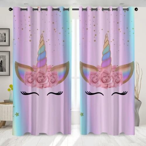 3D Unicorn Printing Window Curtains High Quality Modern Living Room Decoration Shading Curtain For Girl Bedroom Home Decor