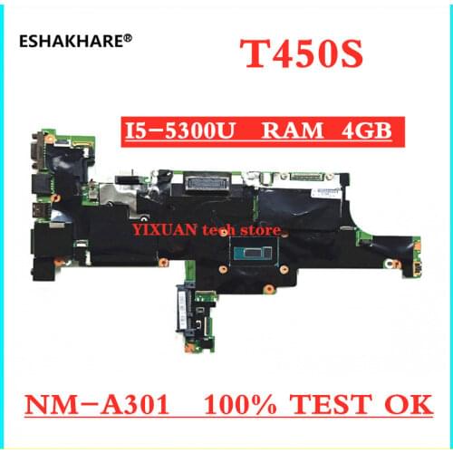 FOR Lenovo Thinkpad T450S laptop motherboard AIMT1 NM-A301 i5 5300U CPU RAM 4GB FUR 00HT748 100% test work