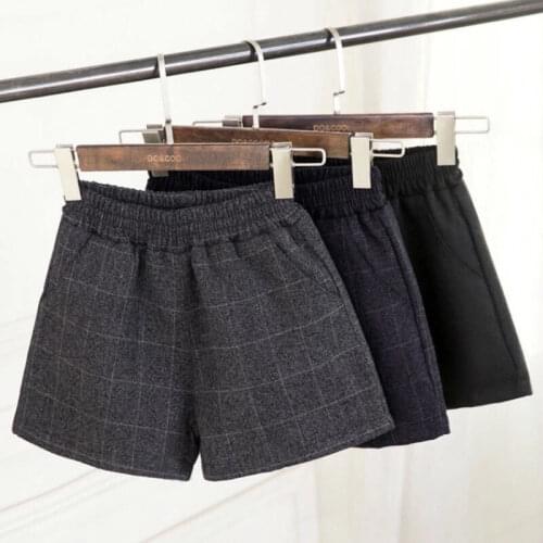 Autumn Winter High-Waist Woolen Shorts Womens Large Size Loose-Fit Commute Wide-Leg Plaid Korean-Style Woman Luxury Sexy