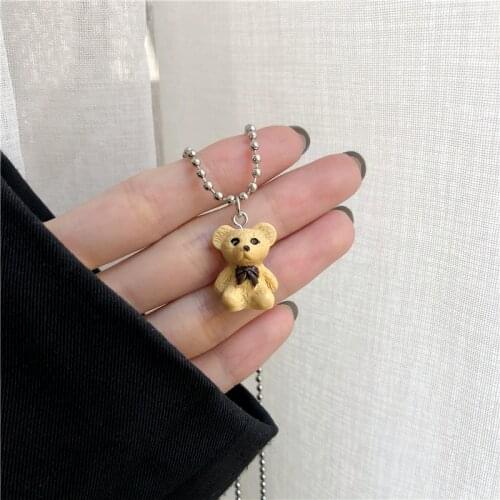CuteTeddy Bear Pendant Necklace for Girls Women Korean Fashion Kawaii Bear Long Sweater neck Chain Necklaces Cute collar Jewelry