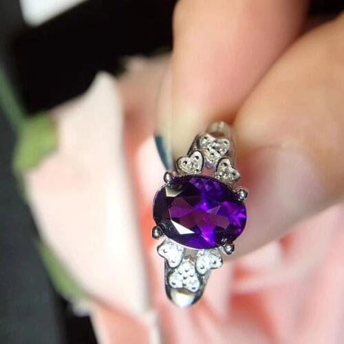 Real And Natural Amehtyst ring Wedding Ring Free shipping 925 sterling silver rings Gem Size 6*8mm