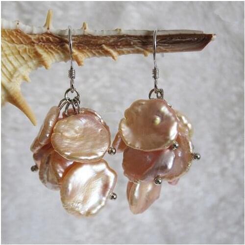 New Unique Pearls Jewellery Store 9x15mm Peach Pink Keshi Freshwater Pearl Dangle Earring Baroque Silver Jewelry Nice Women Gift