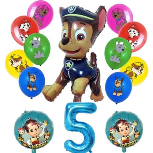 14pcs Paw Patrol Foil Balloons Chase Rocky Skye Rubble Latex Ballon Figure Boy Girl Birthday Party Deco Gift Toys For Childen