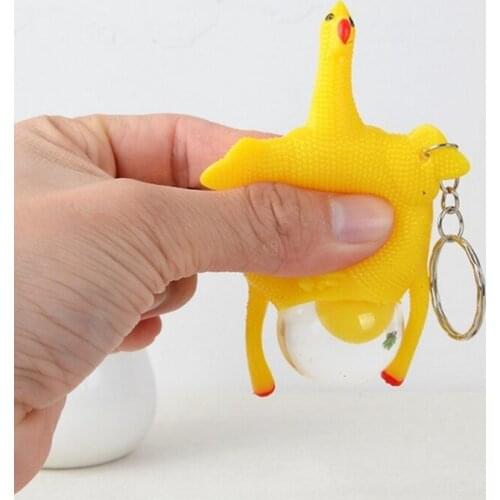 Cute Stress Reliever Squeeze Hens Laying Eggs Key Chain Men Novelty Funny Silicone Hen Keychain Women Jewelry Party Chicken Gift