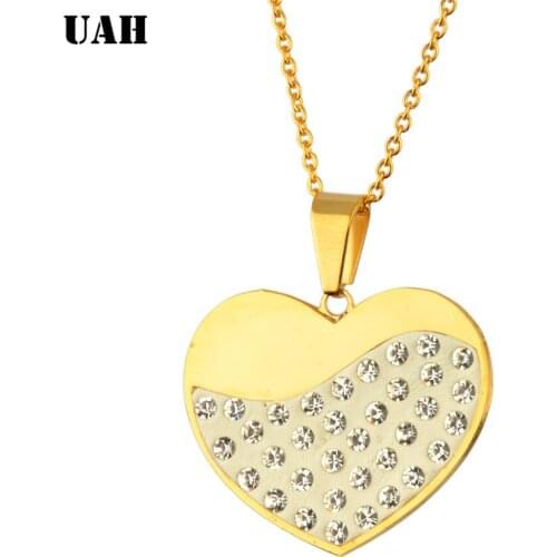 UAH Trendy Best Friends Pendant Necklace Crystal Necklace For Women Golld Color Stainless Steel Jewelry