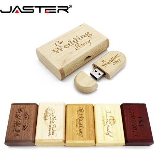 JASTER Free personalized customization Wooden USB flash drive pendrivesMaple usb+box 4GB 8GB 16GB 32GB 64GB memory stick gift