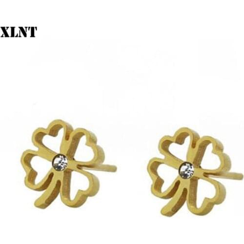 XLNT Hot Sale Stainless Steel Stud Earrings brincos pendientes Lucky Clover Stud Earrings For Women Gift oorbellen